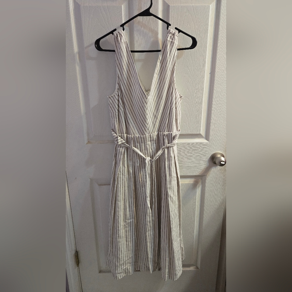 ANTONIO MELANI Linen Blend Stripe Belted Dress Size 10